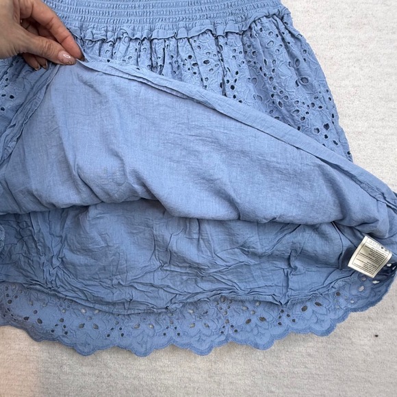 Betsey Johnson Blue Eyelet Smocked Mini Dress Sweetheart Puff Sleeve croquette - Picture 9 of 11